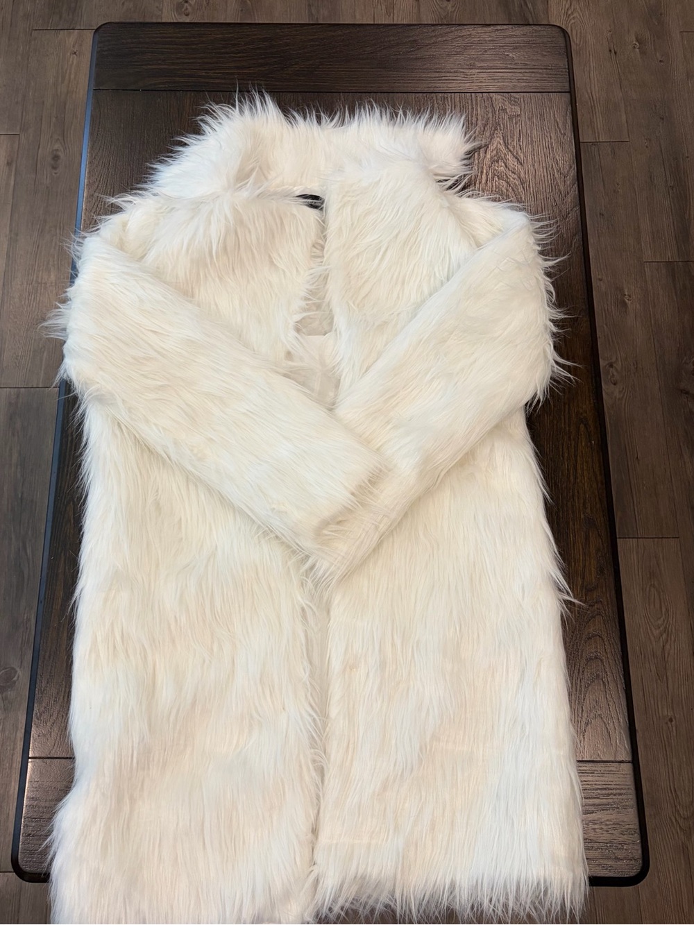 Women’s Faux Fur Coat - Cream Longline Jacket